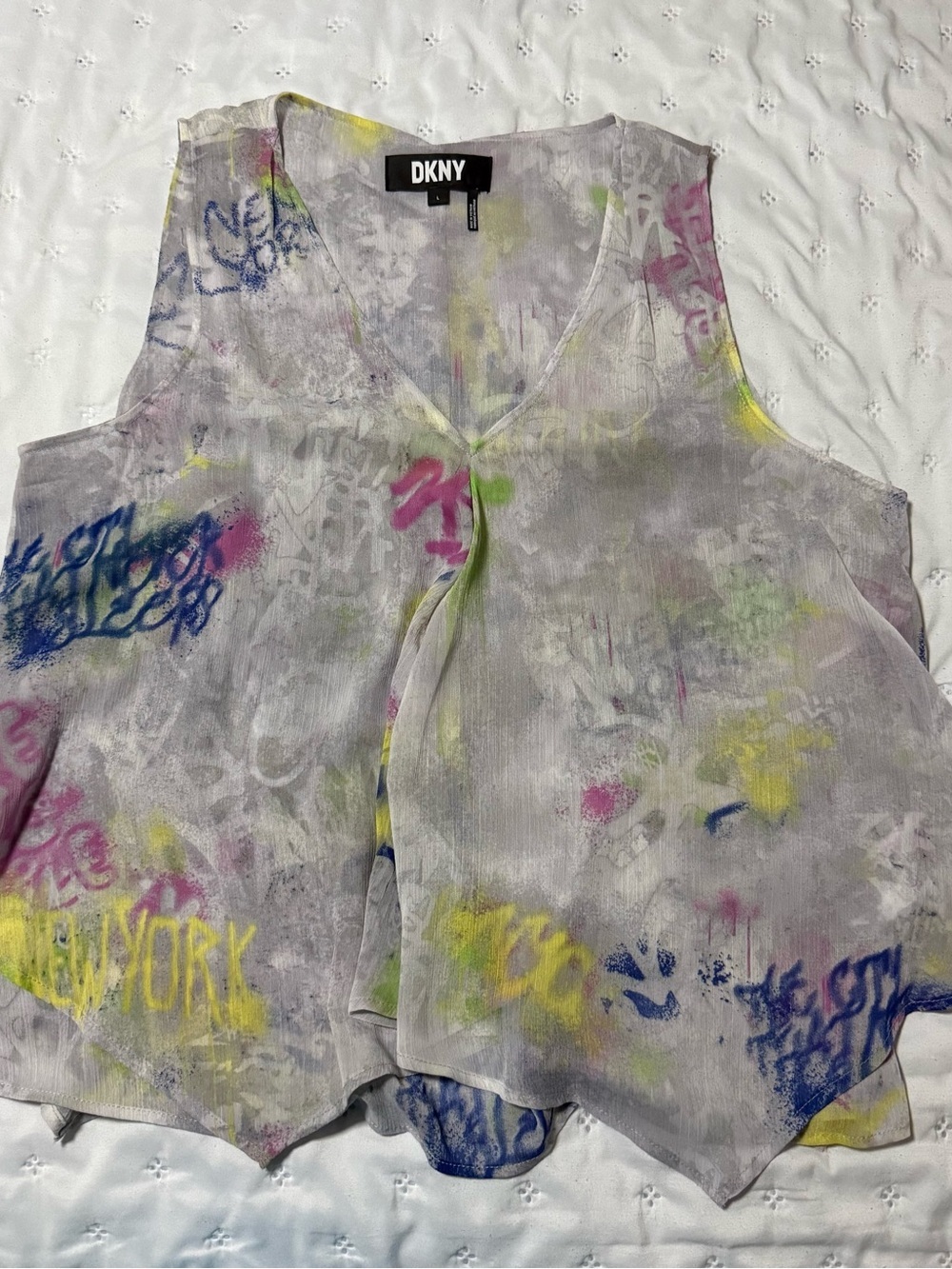 DKNY Sleeveless V-Neck Graffiti-Print Camisole in Multi Colors - Picture 1 of 3
